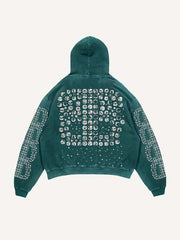 Jesus Letter Faux Rhinestones Print Slant Pockets Hoodie