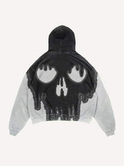 Colorblock Skull Print Slant Pockets Hoodie