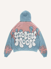 Colorblock Graphic Faux Decal Print Slant Pockets Hoodie