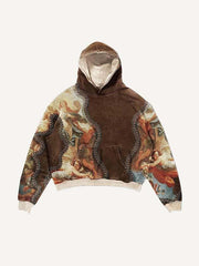 Colorblock Fiugre Faux Decal Print Slant Pockets Hoodie