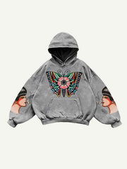 Butterfly&Figure Print Slant Pockets Hoodie
