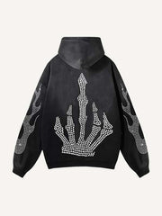 Skull&Gesture Faux Rhinestones Print Slant Pockets Hoodie