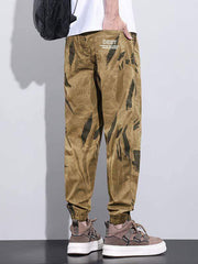Camo&Letter Print Drawstring Waist Cargo Sweatpants