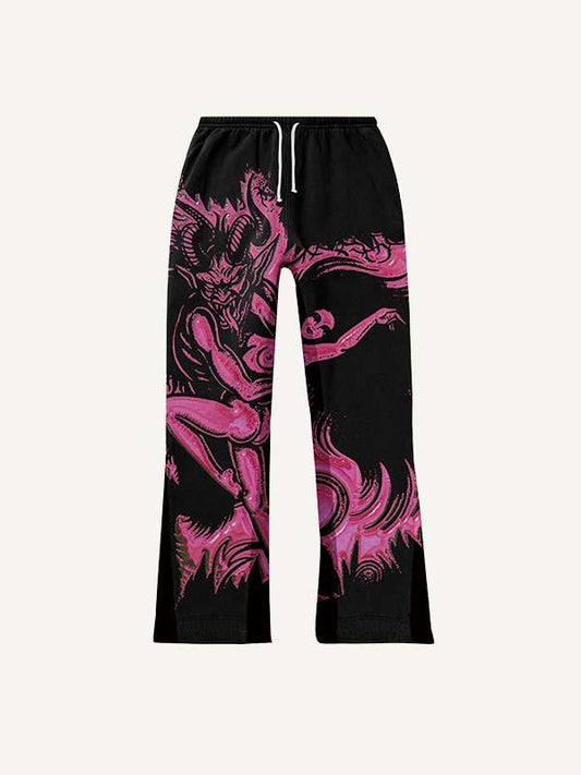 Demon&Figure Print Elastic Waist Pants