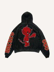 Little Devil Heartbeat&Letter Faux Decal Print Slant Pockets Hoodie
