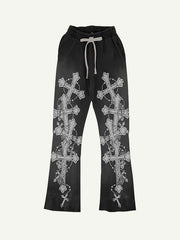 Cross Print Elastic Waist Pants