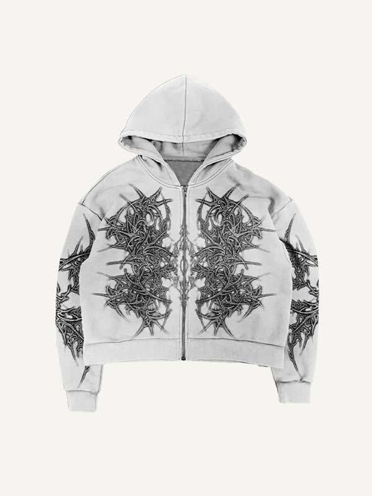 Graphic Print Zip Up Hooded Coat