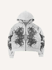 Graphic Print Zip Up Hooded Coat