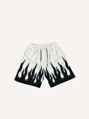 Colorblock Fire Faux Decal Print Drawstring Waist Shorts