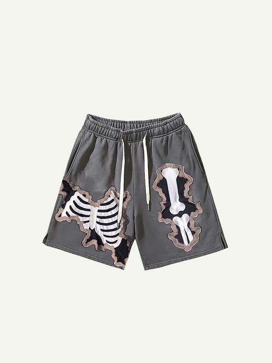 Colorblock Skeleton Faux Decal Print Drawstring Waist Shorts