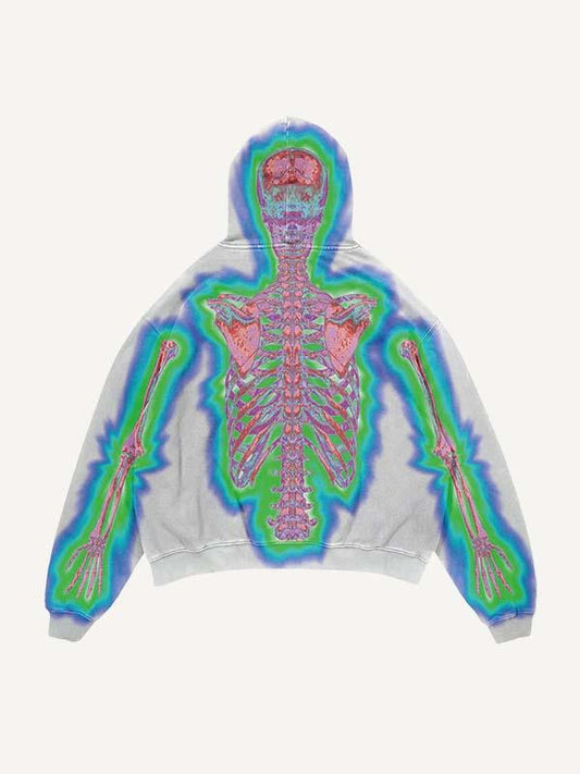 Glow Skeleton Print Slant Pockets Hoodie