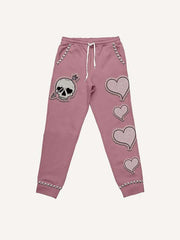 Skull&Heart&Arrow Faux Decal Print Elastic Waist Pants