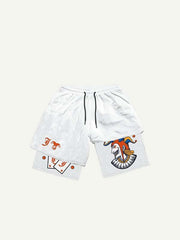 Fake Two Pieces Joker Graphic Print Drawstring Waist Shorts