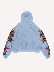 Dragon Letter Print Slant Pockets Hoodie