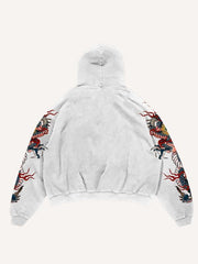 Dragon Letter Print Slant Pockets Hoodie
