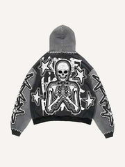 Colorblock Star&Skeleton Pray Faux Decal Print Slant Pockets Hoodie