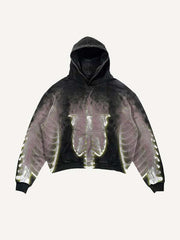 Skeleton Print Slant Pockets Hoodie
