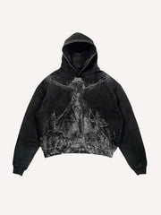 Demon Sacrifice Figure Print Slant Pockets Hoodie