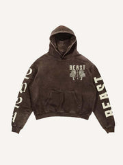 Tiger&Letter Print Slant Pockets Hoodie