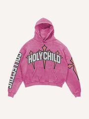 Cupid&Letter&Cross Print Slant Pockets Hoodie