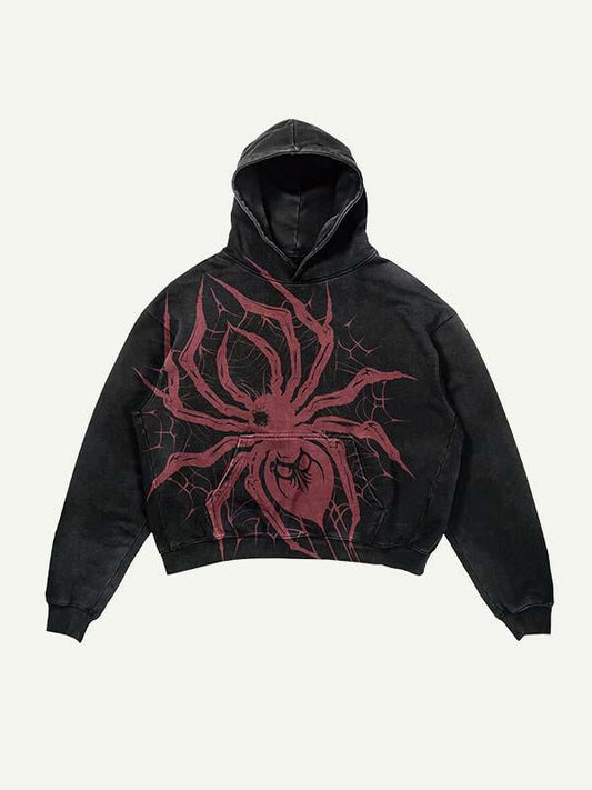 Spider Print Slant Pockets Hoodie