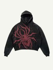 Spider Print Slant Pockets Hoodie
