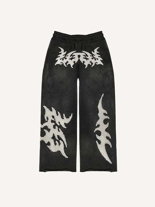 Graphic Faux Decal Print Elastic Waist Pants