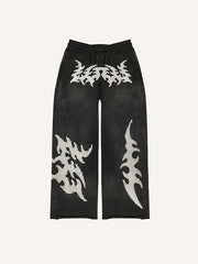 Graphic Faux Decal Print Elastic Waist Pants