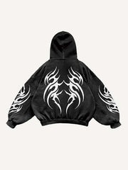 Graphic Print Zip Up Hooded Coat