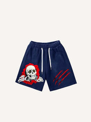 Skull Graphic Faux Decal Print Drawstring Waist Shorts