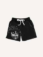 Figure&Letter Print Drawstring Waist Shorts