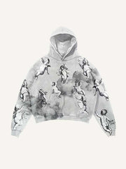 Angel&Letter Print Slant Pockets Hoodie