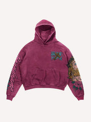 Figure&Letter&Cross Print Slant Pockets Hoodie