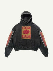 Brain&Letter Graphic Faux Decal Print Slant Pockets Hoodie