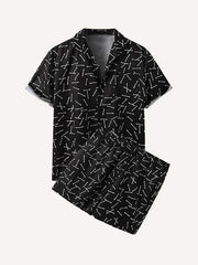 Hawaiian Floral Leaf Graphic Patch Pocket Drawstring Waist Two-Piece Set