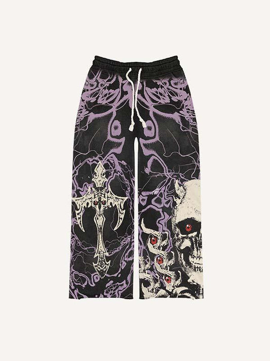 Eyeball&Demon Skull&Graphic Print Elastic Waist Pants
