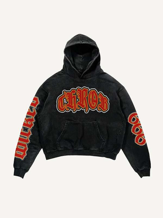 Little Devil Heartbeat&Letter Faux Decal Print Slant Pockets Hoodie