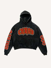 Little Devil Heartbeat&Letter Faux Decal Print Slant Pockets Hoodie