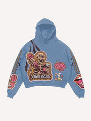 Skeleton Injection Medicine&Letter Faux Decal Print Slant Pockets Hoodie