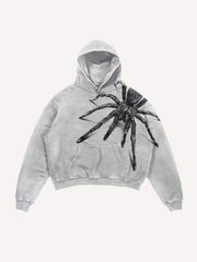 Spider Print Slant Pockets Hoodie