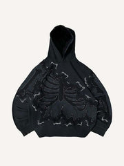 Skeleton Faux Decal Print Slant Pockets Hoodie