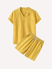 Solid Color Patch Pocket Drawstring Waist Two-Piece Set