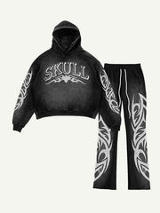 Demon&Letter Graphic Print Elastic Waist Two-Piece Set