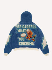 Medicine Bottle&Letter Faux Decal Print Slant Pockets Hoodie