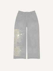 Skull&Letter&Graphic Faux Decal Print Elastic Waist Pants