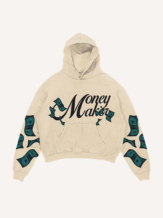 Angel&Letter&Money Print Slant Pockets Hoodie