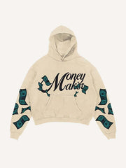 Angel&Letter&Money Print Slant Pockets Hoodie