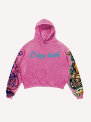 Tiger&Letter Graphic Print Slant Pockets Hoodie