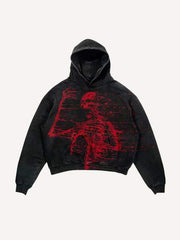 Skeleton Print Slant Pockets Hoodie