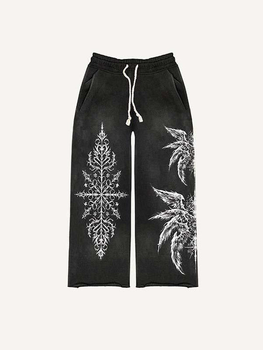Eye&Wing&Graphic Print Elastic Waist Pants